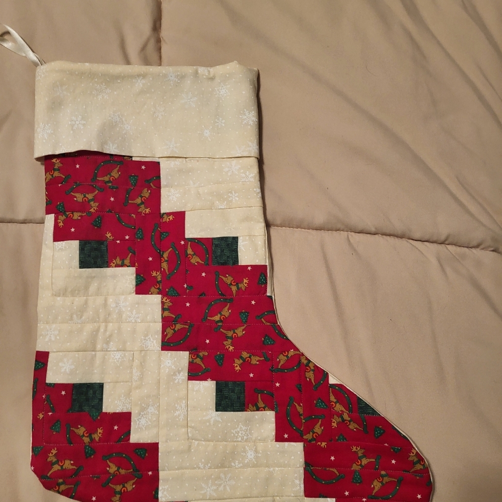 Handmade Festive Red and Cream Christmas Stocking